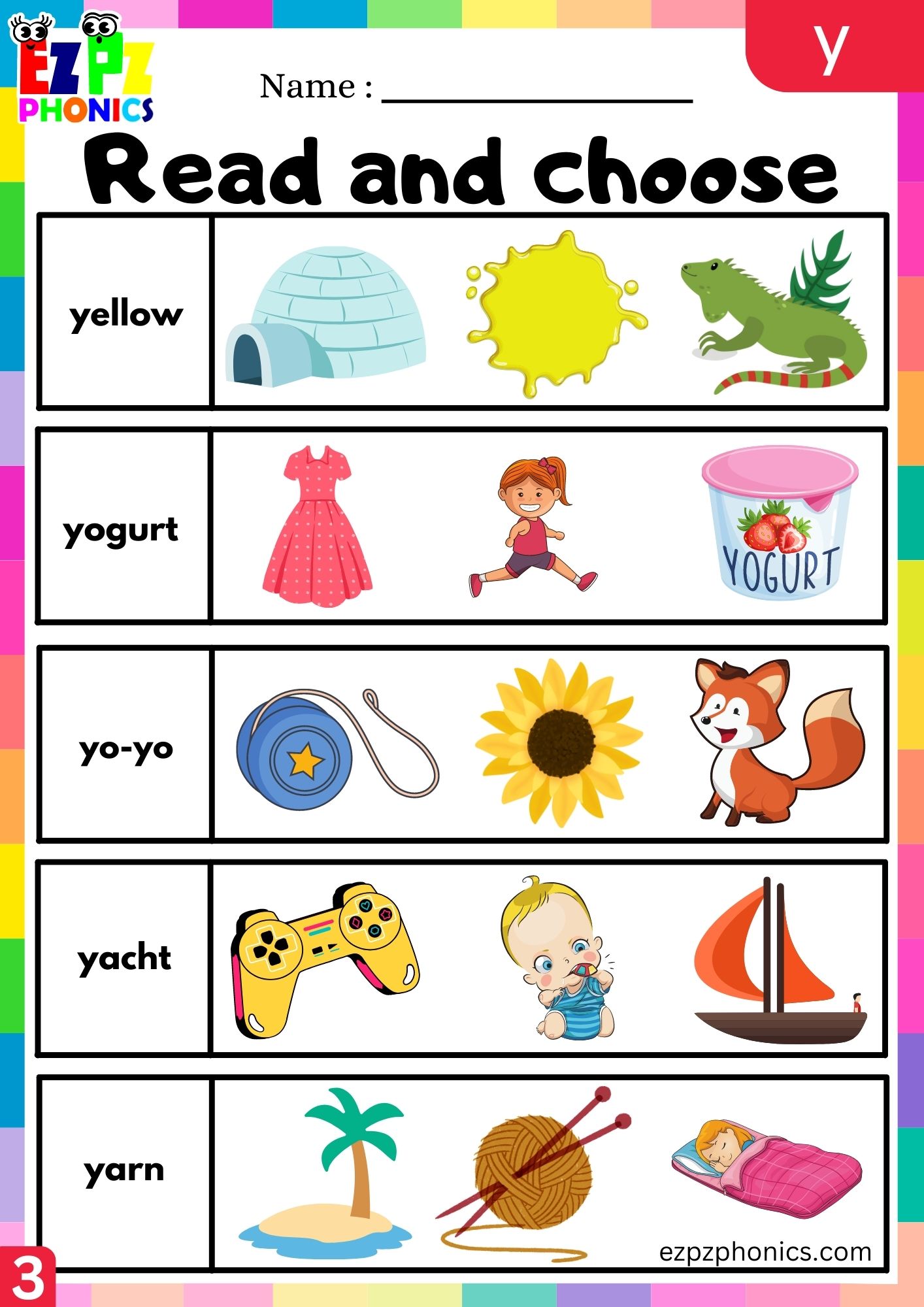 Letter y Read and Choose the Correct Images Group 3